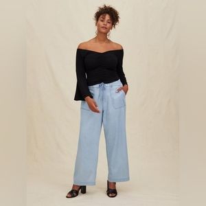 BNWT Torrid Size 22 Beige High-Rise Pull-On Wide Leg Chambray Pants